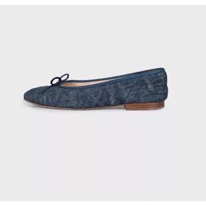 Chanel Blue Denim  Signature Bows Ballet Flats Sz.39.5